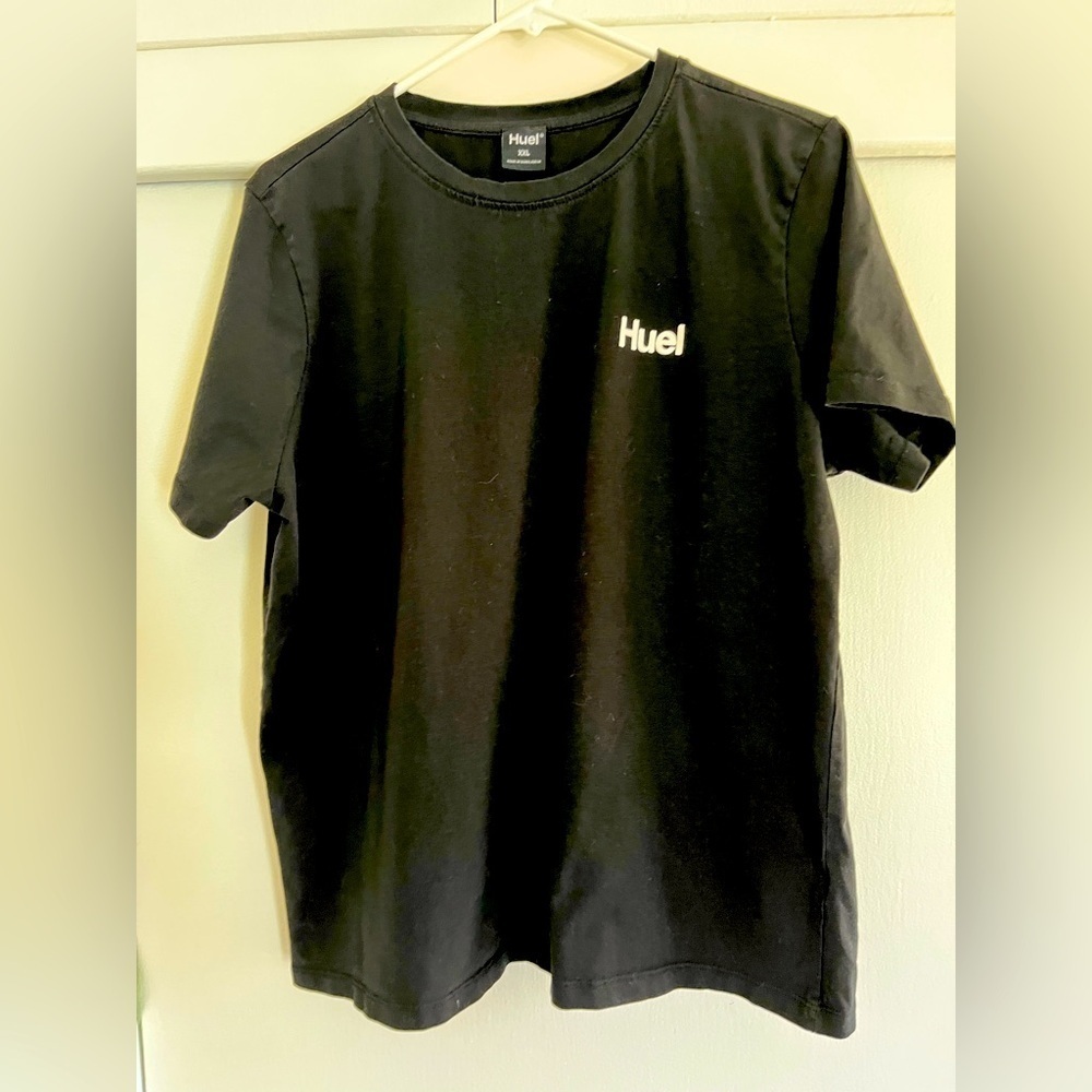 Huel Mens T-Shirt SZ(2XL) Black Cotton Blend Crew Neck Classic Tee